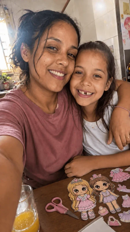 Camila e filha montando bonecas